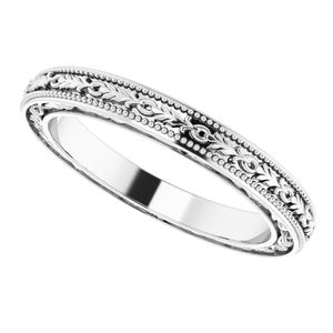 18K Yellow Or White Or Rose Gold Milgrain Floral Flat Band