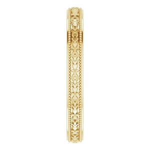 14K Yellow Or White Or Rose Gold Milgrain Floral Flat Band