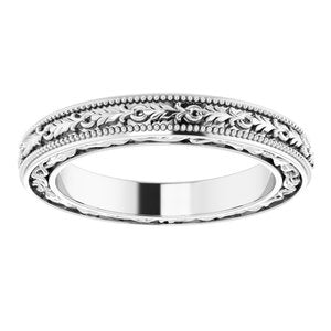 14K Yellow Or White Or Rose Gold Milgrain Floral Flat Band