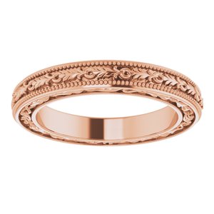 18K Yellow Or White Or Rose Gold Milgrain Floral Flat Band