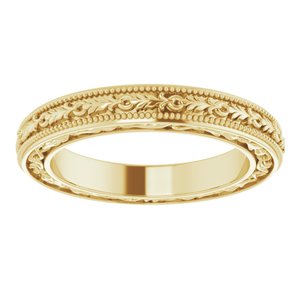 18K Yellow Or White Or Rose Gold Milgrain Floral Flat Band
