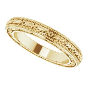 14K Yellow Or White Or Rose Gold Milgrain Floral Flat Band