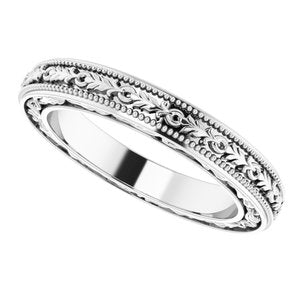 14K Yellow Or White Or Rose Gold Milgrain Floral Flat Band