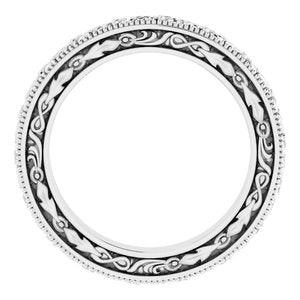 18K Yellow Or White Or Rose Gold Milgrain Floral Flat Band