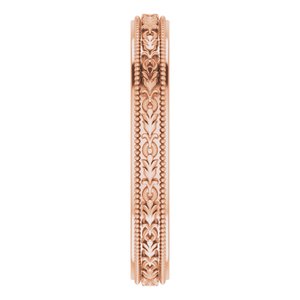 14K Yellow Or White Or Rose Gold Milgrain Floral Flat Band