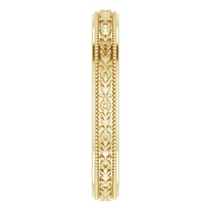 14K Yellow Or White Or Rose Gold Milgrain Floral Flat Band