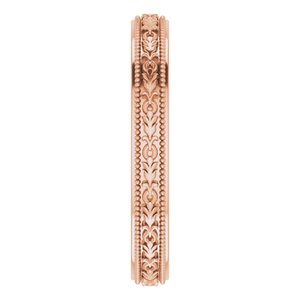 14K Yellow Or White Or Rose Gold Milgrain Floral Flat Band