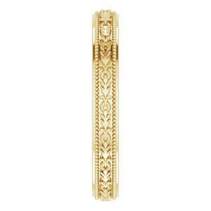 14K Yellow Or White Or Rose Gold Milgrain Floral Flat Band