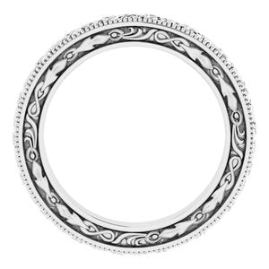 14K Yellow Or White Or Rose Gold Milgrain Floral Flat Band