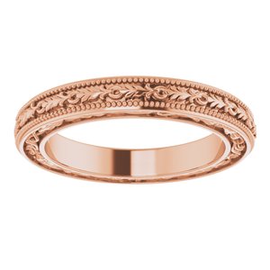 18K Yellow Or White Or Rose Gold Milgrain Floral Flat Band