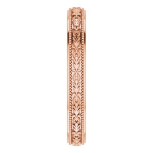 14K Yellow Or White Or Rose Gold Milgrain Floral Flat Band