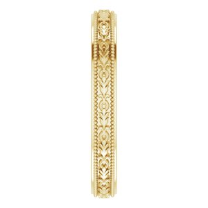 14K Yellow Or White Or Rose Gold Milgrain Floral Flat Band