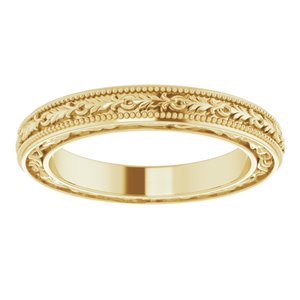 18K Yellow Or White Or Rose Gold Milgrain Floral Flat Band