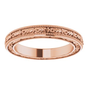 18K Yellow Or White Or Rose Gold Milgrain Floral Flat Band