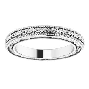 14K Yellow Or White Or Rose Gold Milgrain Floral Flat Band