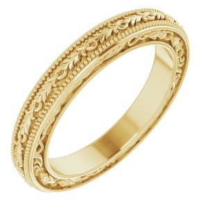 18K Yellow Or White Or Rose Gold Milgrain Floral Flat Band