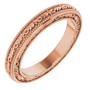 18K Yellow Or White Or Rose Gold Milgrain Floral Flat Band