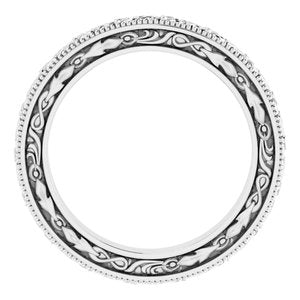 14K Yellow Or White Or Rose Gold Milgrain Floral Flat Band