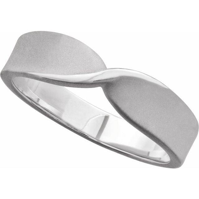 14K White Gold Bead Blast/Polished 5 Mm Polished Twisted Stackable Ring, Size 7