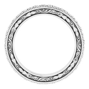 18K Yellow Or White Or Rose Gold Milgrain Floral Flat Band