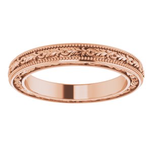 18K Yellow Or White Or Rose Gold Milgrain Floral Flat Band