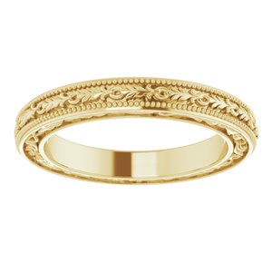 14K Yellow Or White Or Rose Gold Milgrain Floral Flat Band