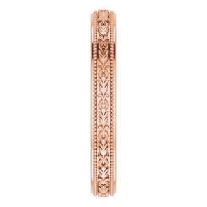 14K Yellow Or White Or Rose Gold Milgrain Floral Flat Band