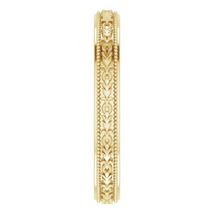 14K Yellow Or White Or Rose Gold Milgrain Floral Flat Band