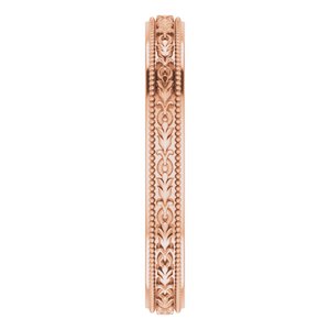 14K Yellow Or White Or Rose Gold Milgrain Floral Flat Band