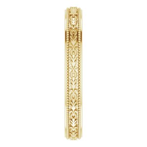 14K Yellow Or White Or Rose Gold Milgrain Floral Flat Band