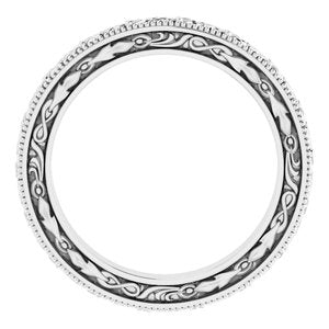 14K Yellow Or White Or Rose Gold Milgrain Floral Flat Band