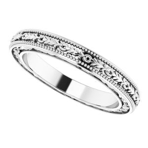 14K Yellow Or White Or Rose Gold Milgrain Floral Flat Band