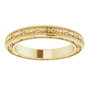 18K Yellow Or White Or Rose Gold Milgrain Floral Flat Band