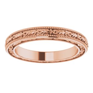 18K Yellow Or White Or Rose Gold Milgrain Floral Flat Band