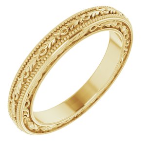 18K Yellow Or White Or Rose Gold Milgrain Floral Flat Band