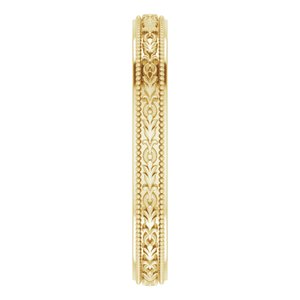 14K Yellow Or White Or Rose Gold Milgrain Floral Flat Band
