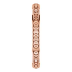 14K Yellow Or White Or Rose Gold Milgrain Floral Flat Band