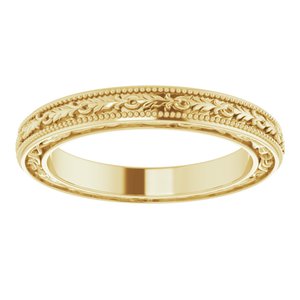 18K Yellow Or White Or Rose Gold Milgrain Floral Flat Band