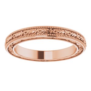18K Yellow Or White Or Rose Gold Milgrain Floral Flat Band