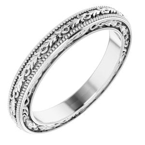 14K Yellow Or White Or Rose Gold Milgrain Floral Flat Band
