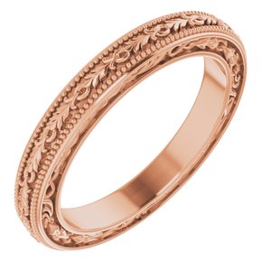 14K Yellow Or White Or Rose Gold Milgrain Floral Flat Band