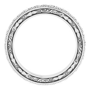 14K Yellow Or White Or Rose Gold Milgrain Floral Flat Band