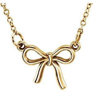 14K Yellow Gold 12.2 X 9.4 Mm 16-18 In Polished Tiny Posh Knotted Bow Necklace