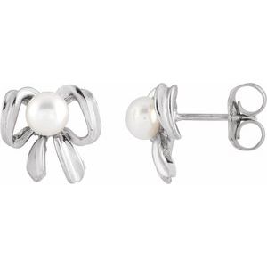 14K White Gold Pearl 4 Mm Cultured Freshwater Pearl Earrings