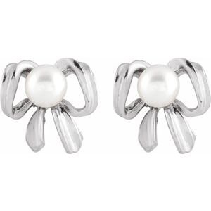 14K White Gold Pearl 4 Mm Cultured Freshwater Pearl Earrings