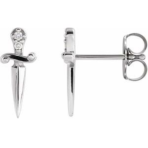14K White Gold Round 1.2 Mm .025 Ctw Natural Diamond Accented Dagger Earrings