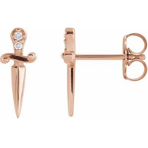 14K Rose Gold Round 1.2 Mm .025 Ctw Natural Diamond Accented Dagger Earrings