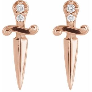 14K Rose Gold Round 1.2 Mm .025 Ctw Natural Diamond Accented Dagger Earrings