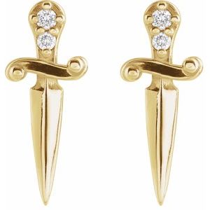 14K Yellow Gold Round 1.2 Mm .025 Ctw Natural Diamond Accented Dagger Earrings