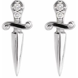 14K White Gold Round 1.2 Mm .025 Ctw Natural Diamond Accented Dagger Earrings